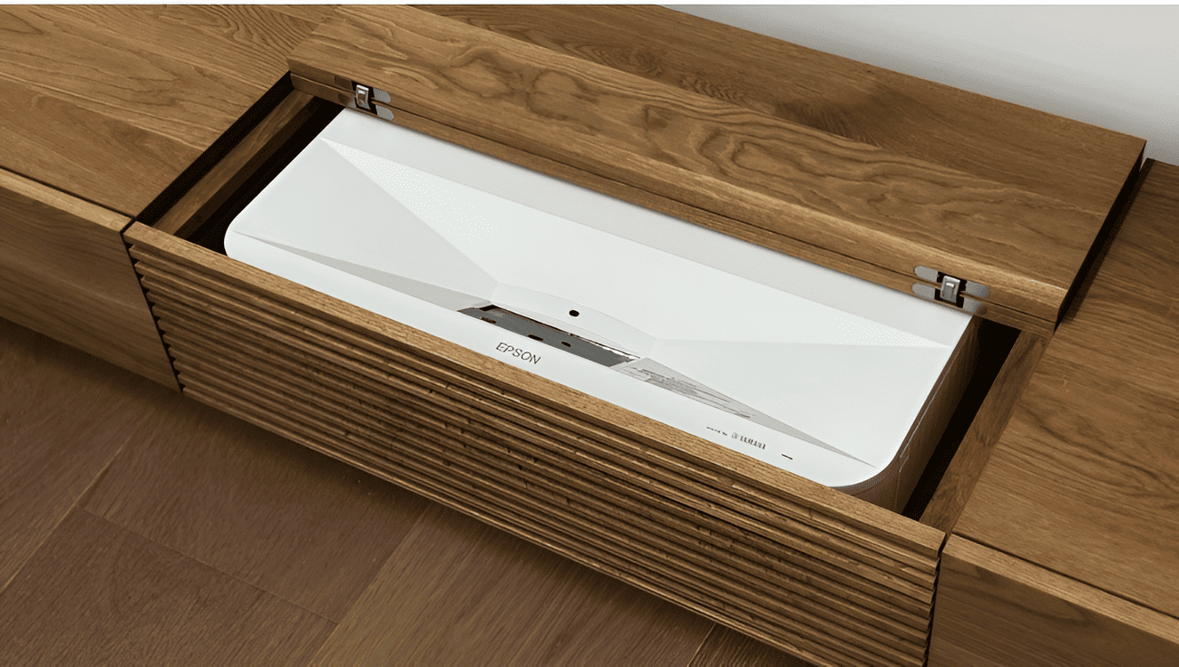 Tủ gỗ phòng khách cho máy chiếu siêu ngắn UST – Tủ TV Laser cao cấp