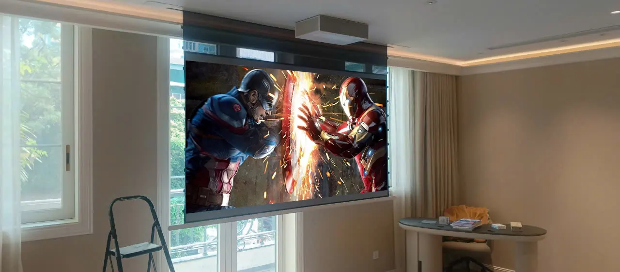 Màn chiếu máy chiếu phòng ngủ siêu gần 100 inch trong giải pháp bedroom cinema ust standard