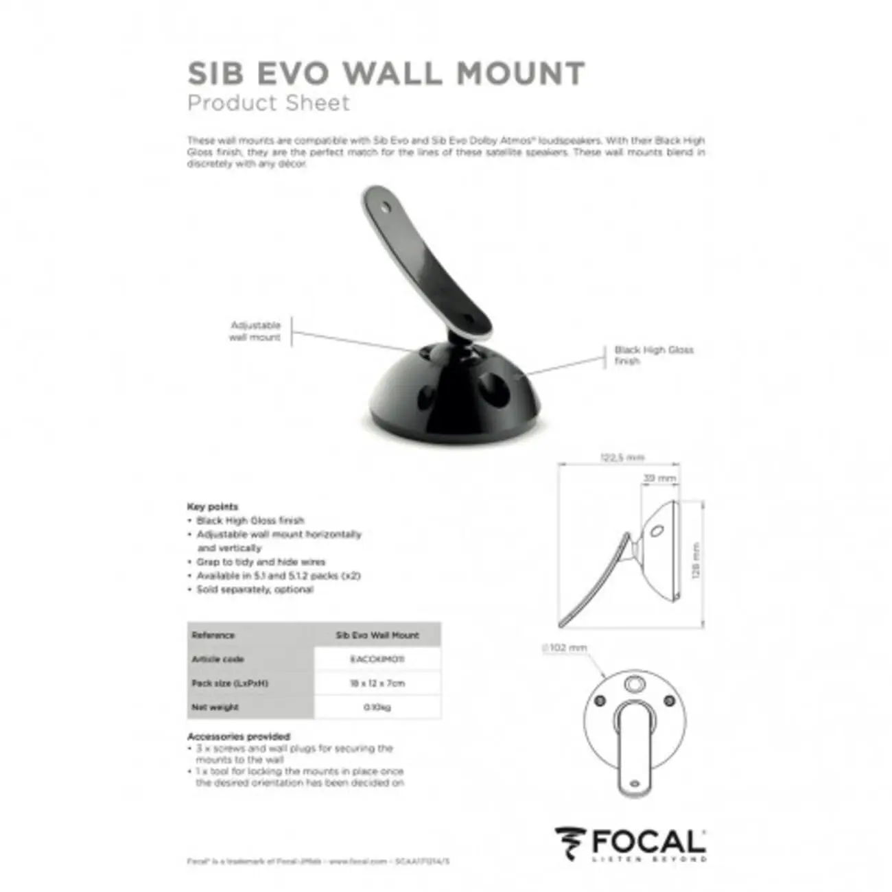 Giá đỡ loa Focal Sib Evo Wall Mount – Lắp đặt linh hoạt