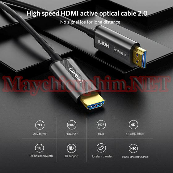 Cáp tín hiệu HDMI 2.0 sợi quang 10m Ugreen 50717 Hỗ Trợ 4K@60Hz HDR