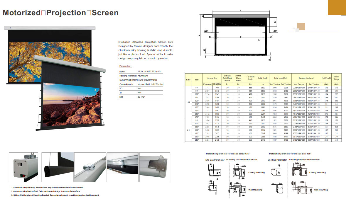 Màn chiếu điện Tab-tensioned Cineco Screens TW170ES 170 inch