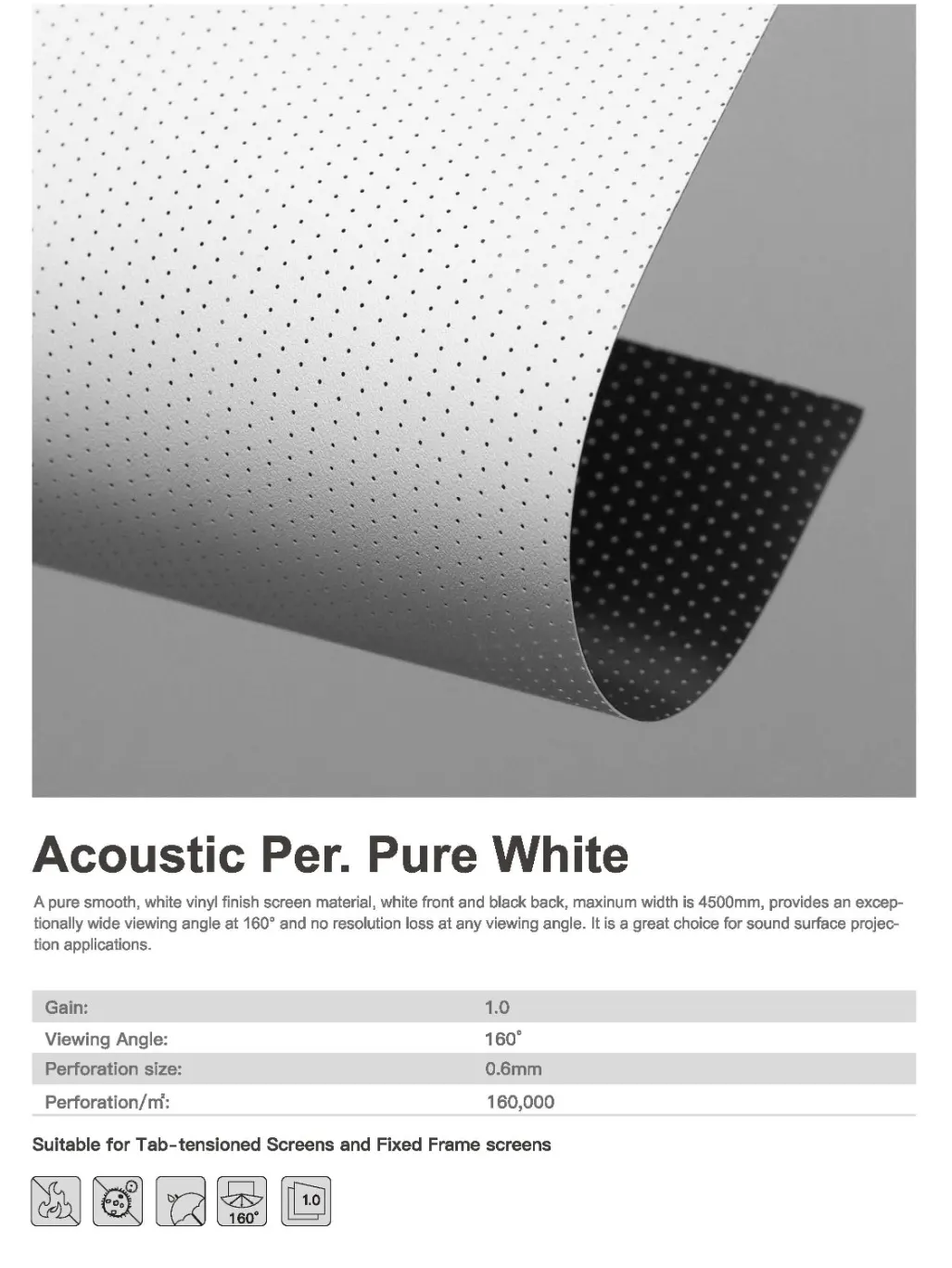 Chất liệu vải màn Acoustic Per. Pure White