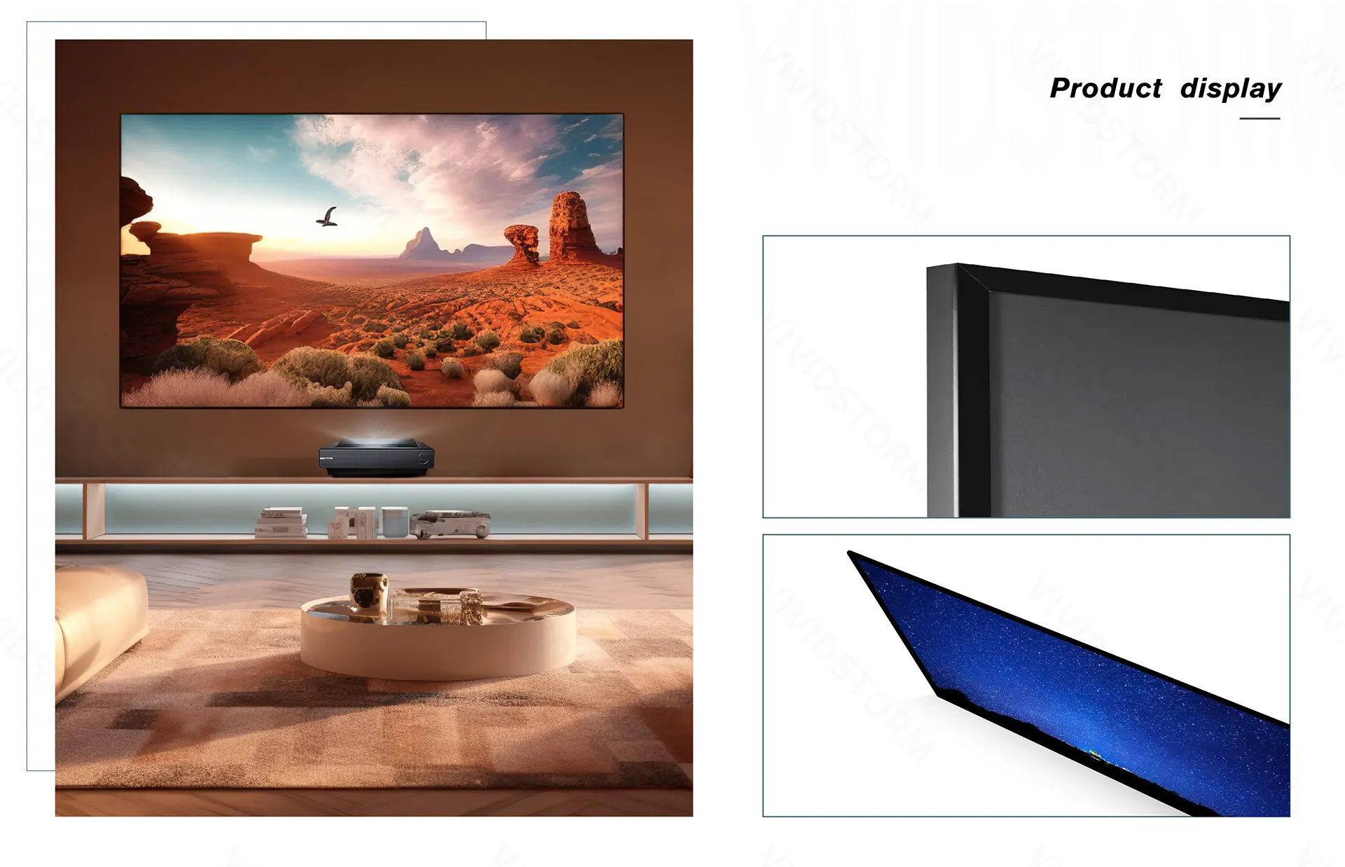 Màn chiếu VividStorm Lite Hyper Fixed Frame Lenticular ALR trưng bày sản phẩm