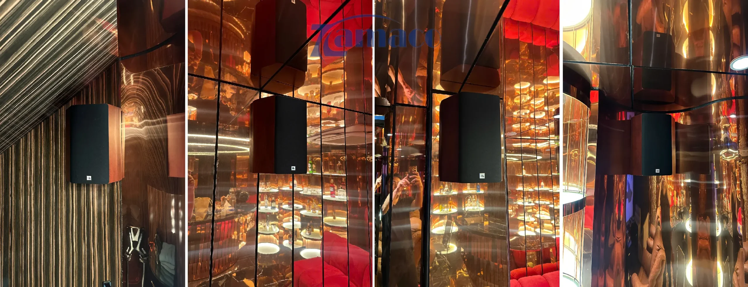 Hệ thống loa xem phim JBL cấu hình 7.1.2, bố trí chuẩn kỹ thuật với loa front, center, surround và loa âm trần Dolby Atmos, mang đến hiệu ứng âm thanh vòm sống động và chân thực.