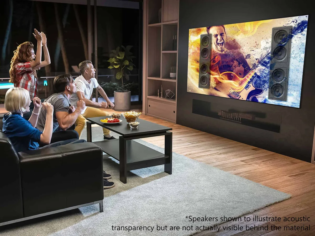 Màn chiếu Elite Screens Aeon CineGrey 4D AT – trong phòng khách gia đình