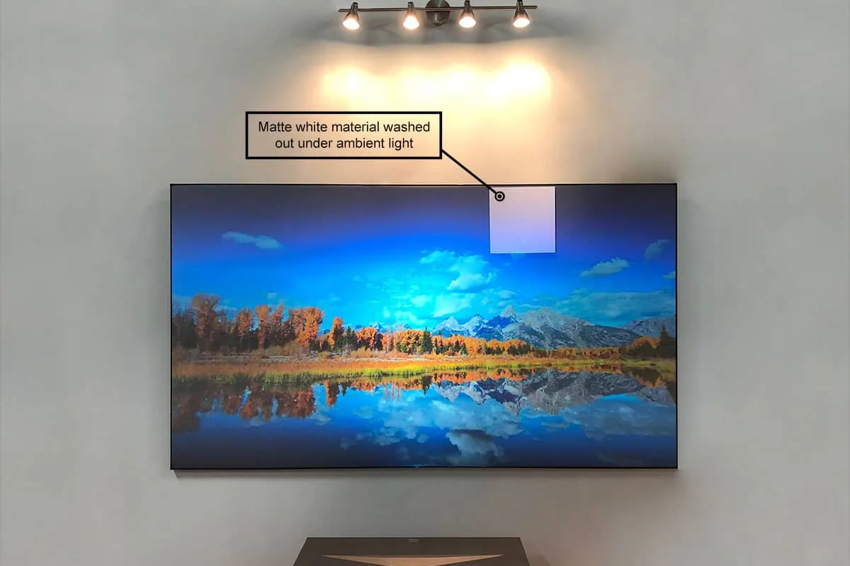 Màn chiếu Elite Screens Aeon CLR 2 chống ánh sáng trần so với màn trắng thường